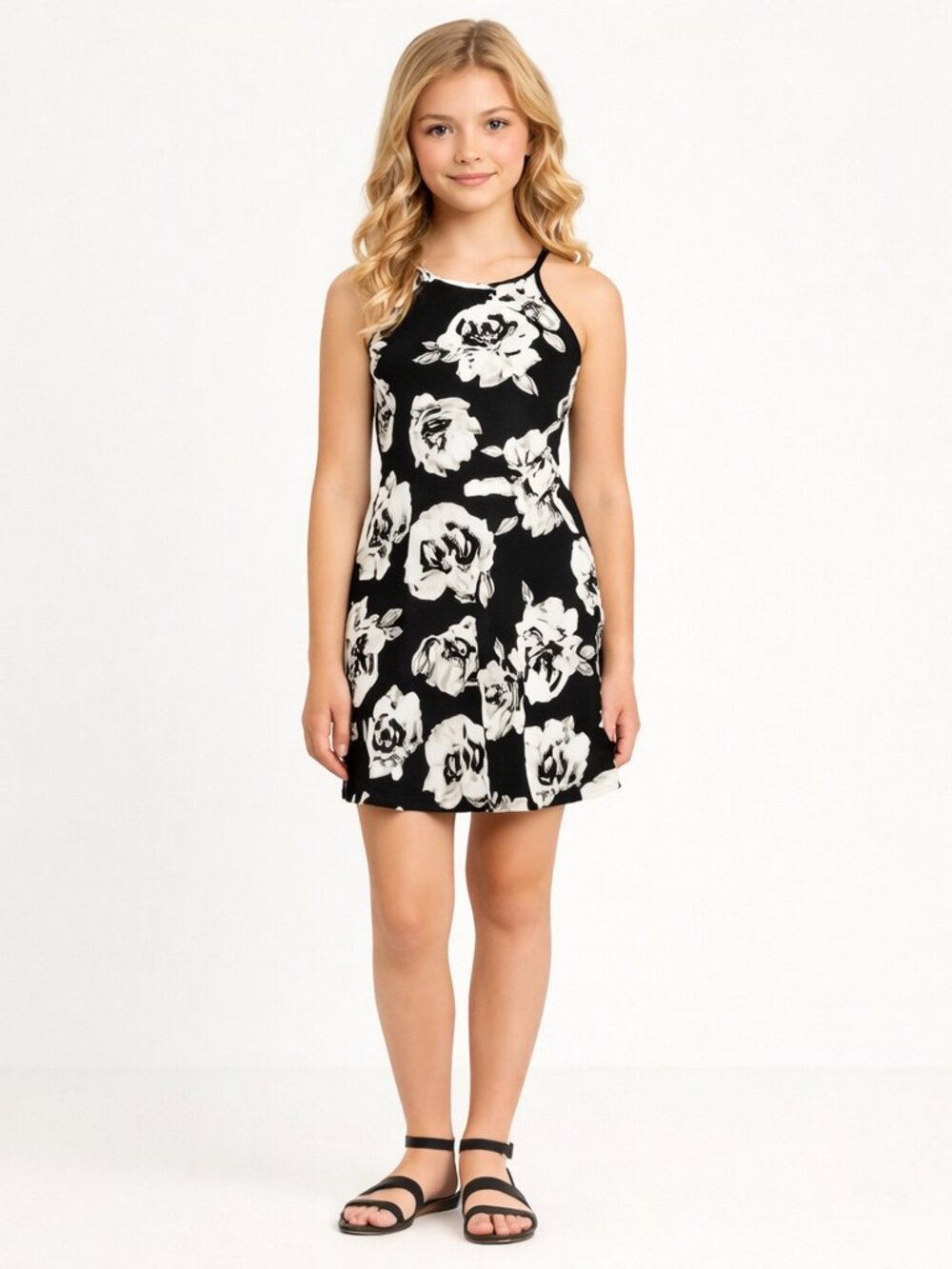 Nordstrom Soprano Floral Rose High-Neck Fit & Flare Dress Party Summer Twee Gift